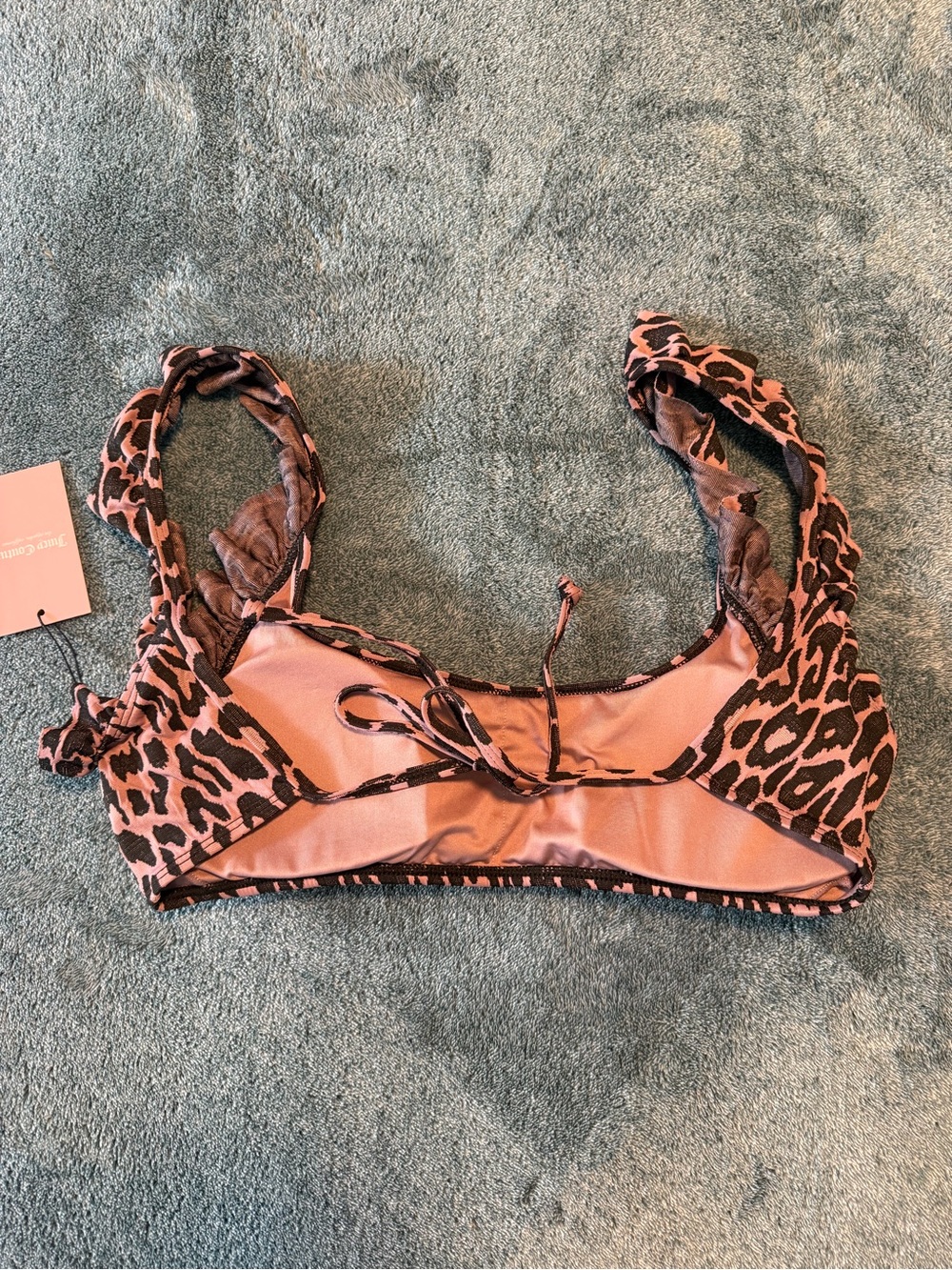 Juicy Couture Ruffled Bikini Set Pink & Black Leopard Print Sz L High Waist NWT - Picture 4 of 13